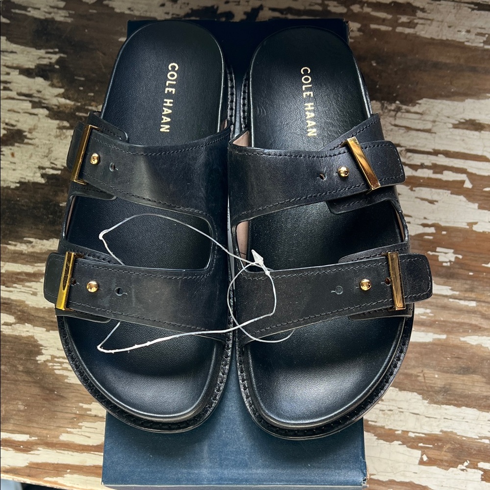 Cole Haan Black Leather Slide Sandals